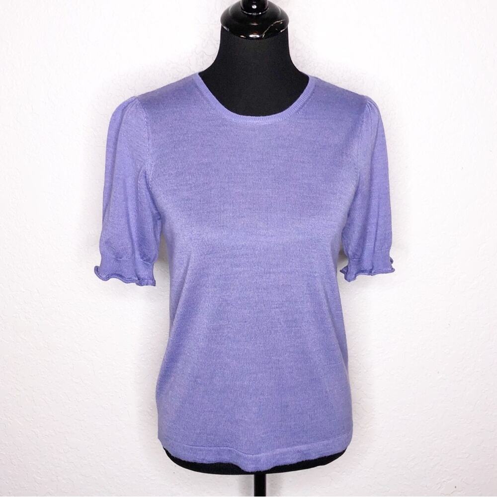 Pearl by Lela Rose purple merino wool short sleeve sweater size Medium